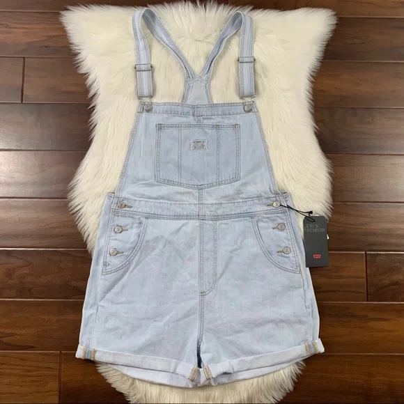 Levi's Womens Size XL Light Wash Caught Napping Vintage Shortalls Overalls - Picture 2 of 6